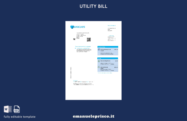modello di bolletta delle utenze Barclays del Regno Unito in stile verificato